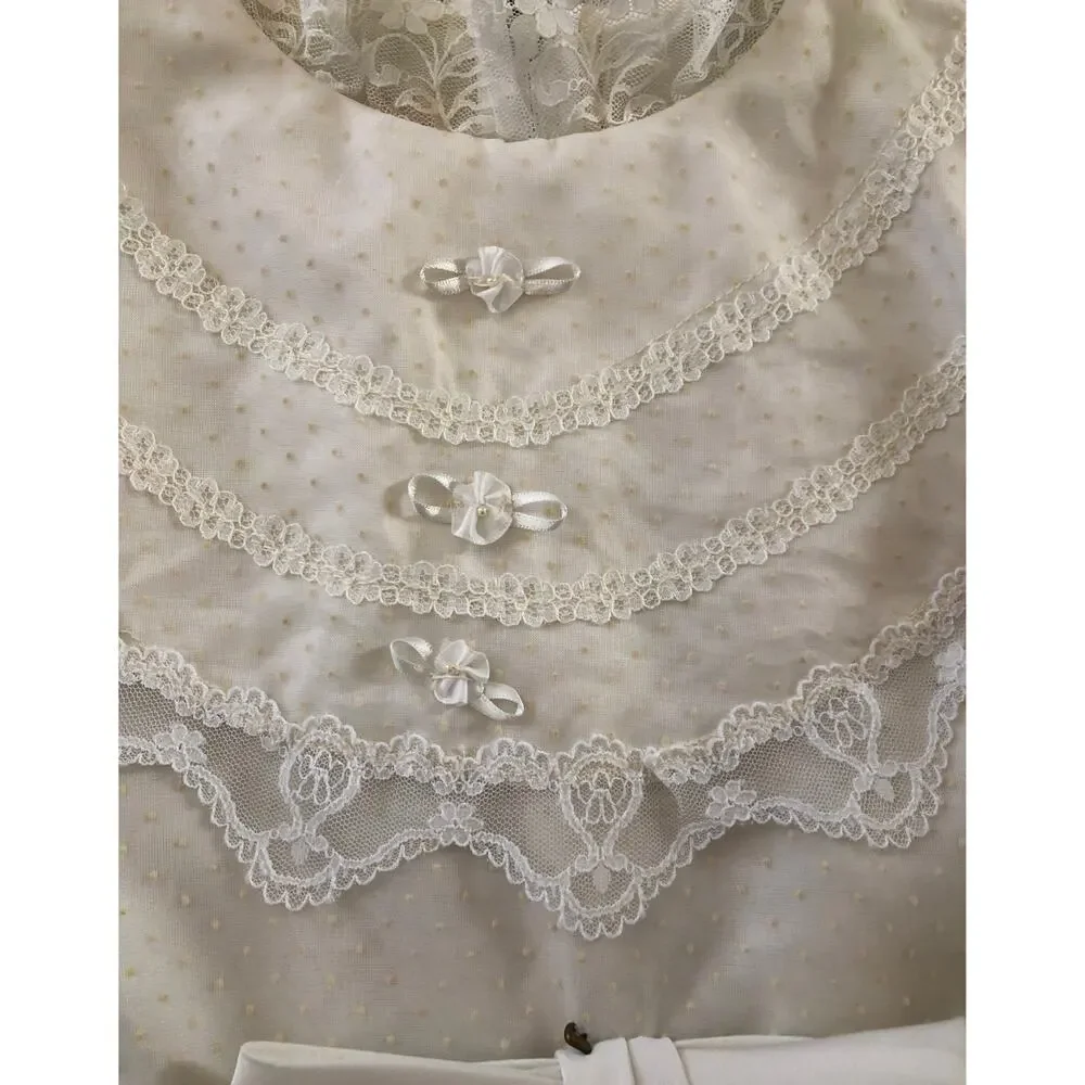 1978 Dorissa of Miami Swiss Dot Lace Pleated Ivory Dress age 6